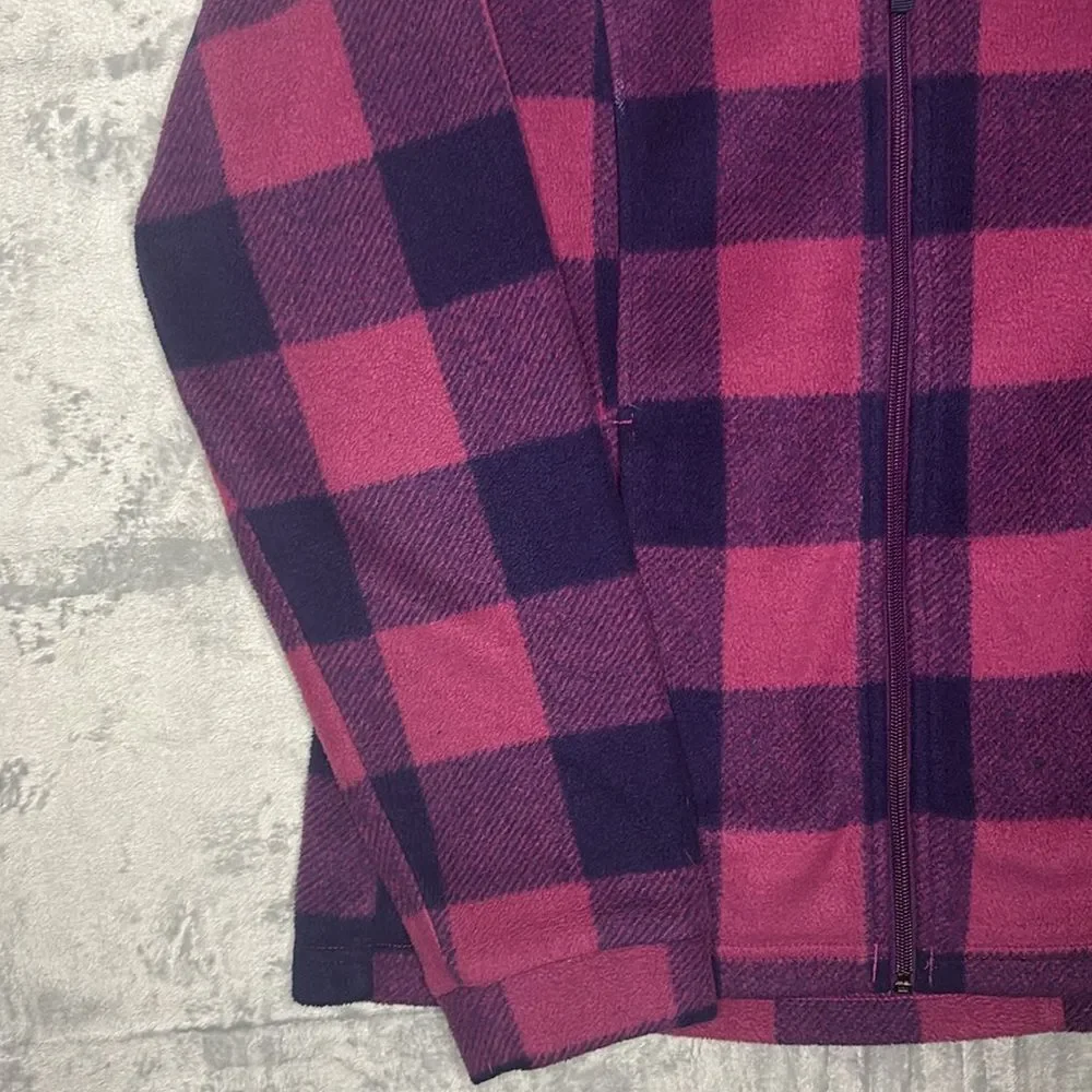 Columbia Pink Purple Plaid Patchwork Full Zip Soft Fleece Jacket Size 14/16